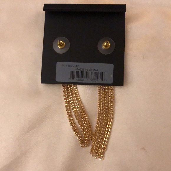 Vince Camuto Gold Tone Bar With CZ Accents & Chain Fringe Drop Earrings NWT - Picture 10 of 10